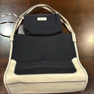 Chic DKNY Navy Blue  and Tan Tote with Pouch